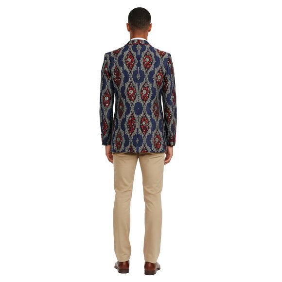 Empire™ Navy & Red Baroque Notch Lapel Hybrid Fit Blazer, Navy & Red - Picture 4 of 5